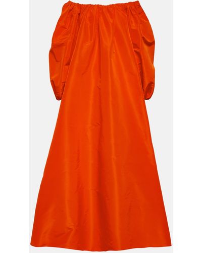 Valentino Puff-sleeve Off-shoulder Silk Gown - Orange