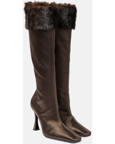 Magda Butrym Faux Fur-trimmed Satin Knee-high Boots - Brown