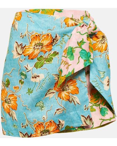 ALÉMAIS Floral Linen Wrap Skirt - Blue