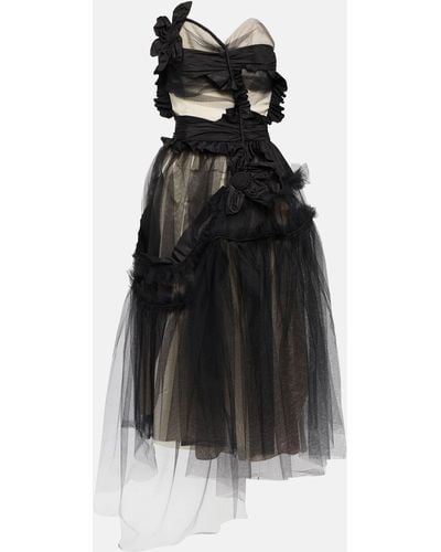 Maison Margiela Floral-applique Silk And Tulle Midi Dress - Black