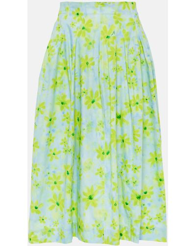 Marni Floral Cotton Poplin Midi Skirt - Green