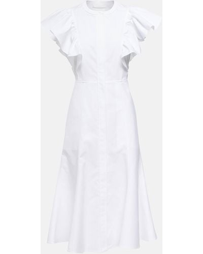 Chloé Ruffle-trimed Cotton Midi Dress - White