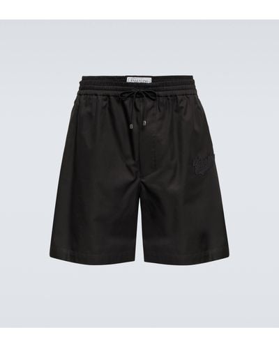 Valentino Logo Cotton Twill Shorts - Black