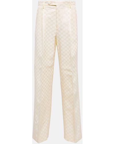 Gucci Pleated Cotton-blend Jacquard Straight-leg Pants - Natural
