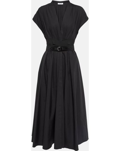 Alaïa Belted Cotton Poplin Midi Dress - Black