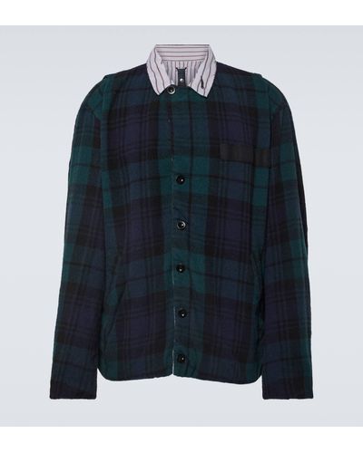 Sacai Pinstriped Reversible Wool Jacket - Blue