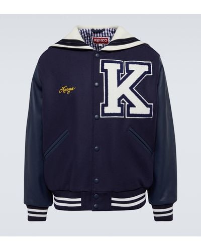 KENZO Sailor Varsity Leather-paneled Varsity Jacket - Blue
