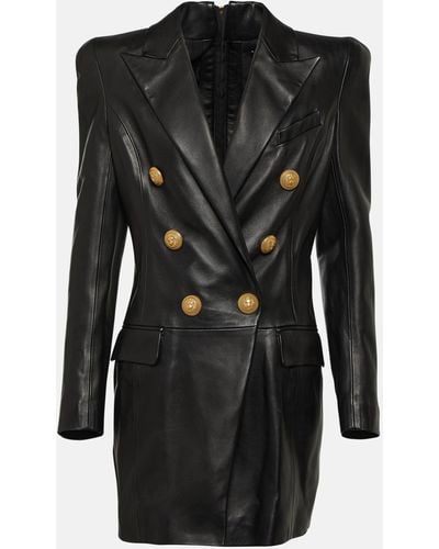 Balmain Leather Blazer Mini Dress - Black