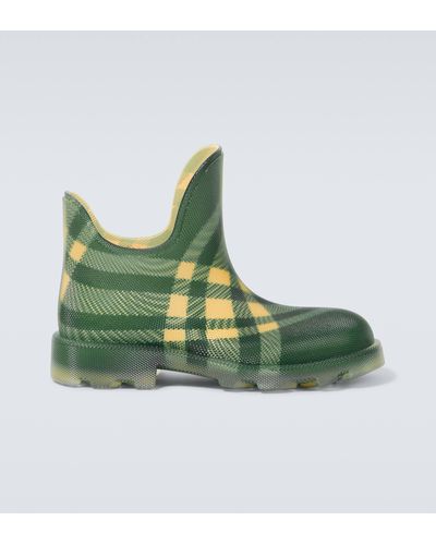Burberry Checked Rubber Ankle Boots - Green