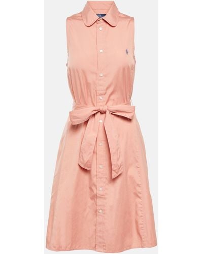 Polo Ralph Lauren Belted Sleeveless Cotton Shirtdress - Pink
