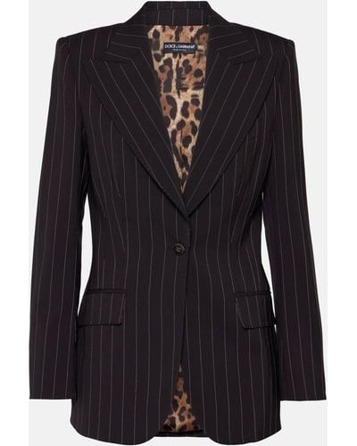 Dolce & Gabbana Pinstriped Wool Blazer - Black