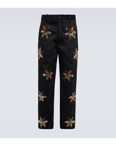 Bode Flower Sequined Pants - Black