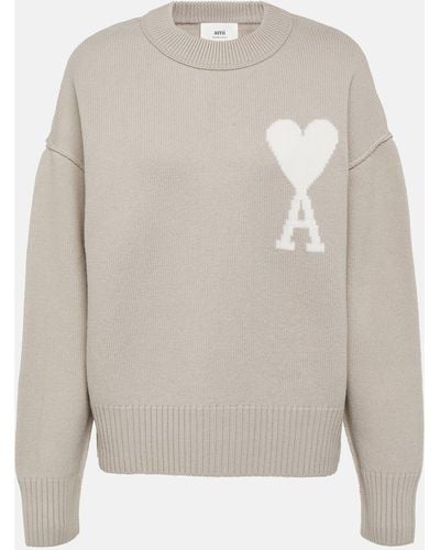 Ami Paris Ami De Cour Virgin Wool Sweater - Grey