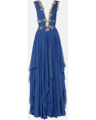 Costarellos Embellished Silk-Blend Gown - Blue