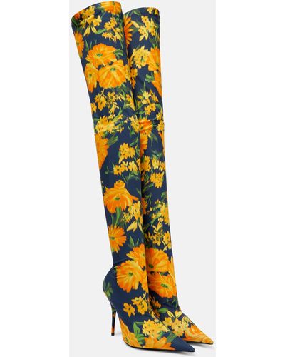 Balenciaga Knife Floral Over-the-knee Sock Boots - Yellow