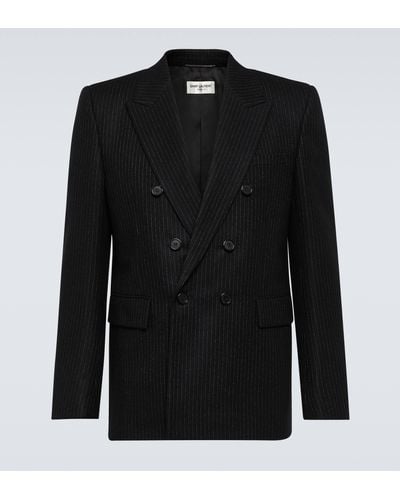 Saint Laurent Pinstripe Wool Flannel Suit Jacket - Black