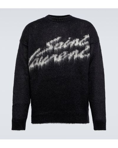 Saint Laurent Logo Mohair-blend Sweater - Black