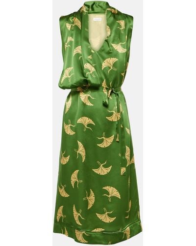 Dries Van Noten Printed Silk Satin Wrap Dress - Green