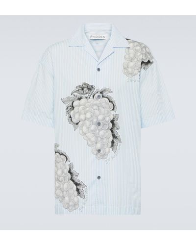 JW Anderson Striped Printed Cotton Poplin Shirt - White