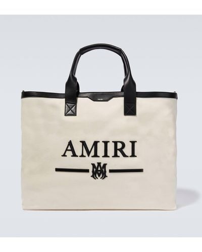 Amiri Embroidered Leather-trimmed Tote Bag - Natural