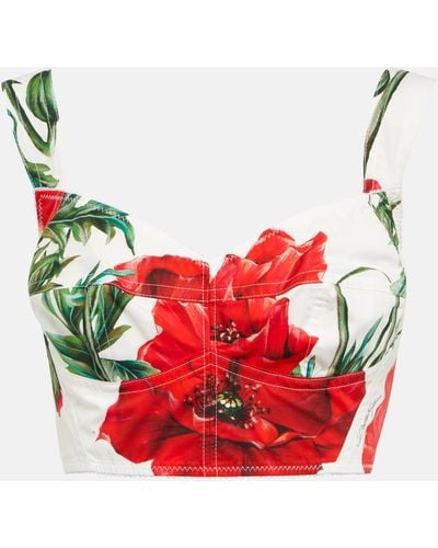 Dolce & Gabbana Floral Cotton Crop Top - Red