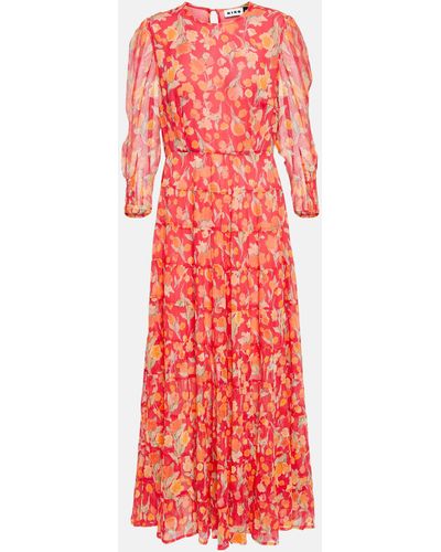 RIXO London Olimani Floral-Print Chiffon Midi Dress - Red
