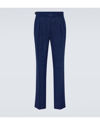 Ralph Lauren Purple Label Linen, Silk, Cotton Straight Pants - Blue