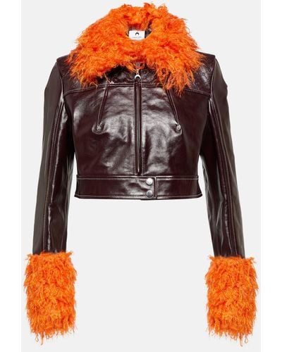 Marine Serre Faux Fur-trimmed Leather Jacket - Red