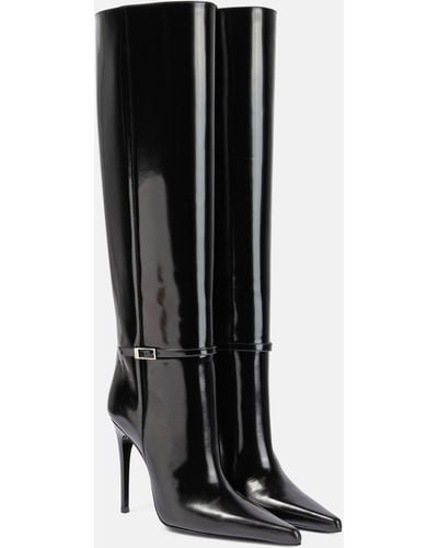 Saint Laurent Vendome Buckled Glossed-leather Knee Boots - Black