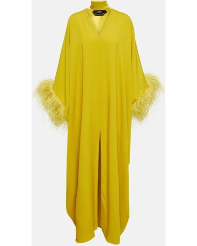 ‎Taller Marmo 10am Feather-trimmed Crepe Kaftan - Yellow