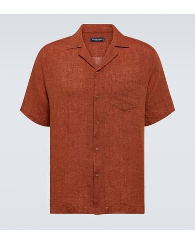 Frescobol Carioca Angelo Linen Bowling Shirt - Orange