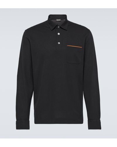 Zegna Long-sleeved Cotton Pique Polo Shirt - Black