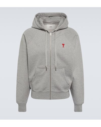 Ami Paris Ami De Cour Cotton Jersey Hoodie - Grey