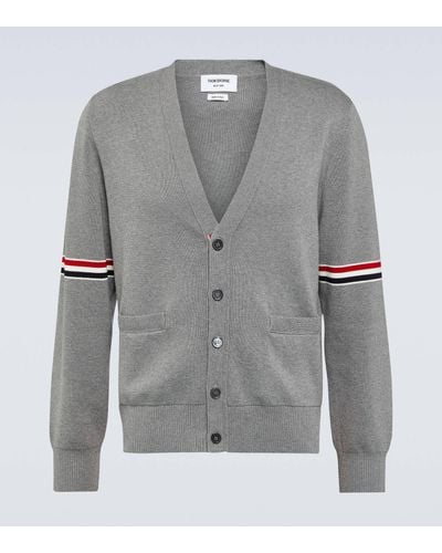 Thom Browne Rwb Stripe Cotton Cardigan - Grey