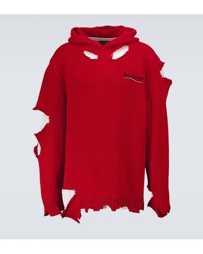 Balenciaga Destroyed Hooded Sweatshirt - Red