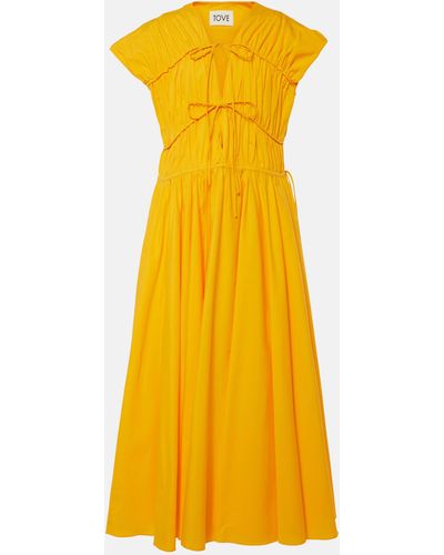 TOVE Ceres Gathered Cotton Midi Dress - Yellow