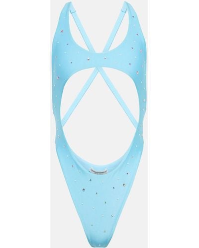 Alessandra Rich Embellished Cutout Swimsuit - Blue