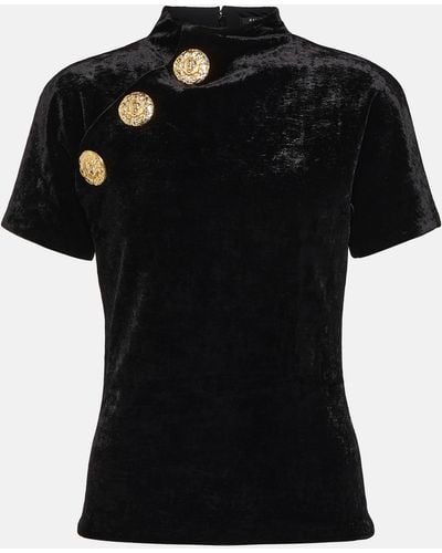 Balmain Velvet Button-detail T-shirt - Black