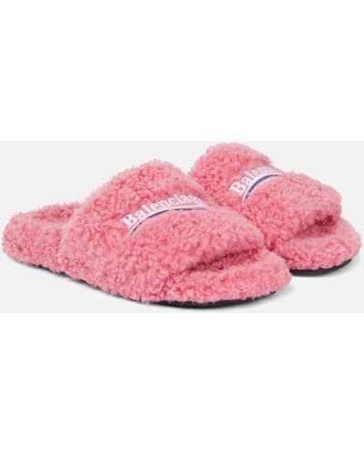 Balenciaga Furry Faux Shearlings Slides - Pink