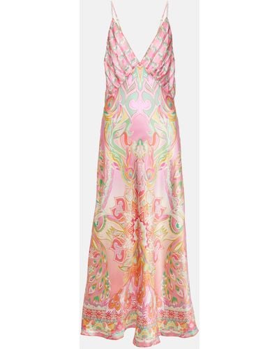 Camilla Printed Silk Slip Dress - Pink