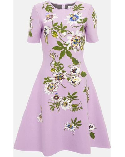 Oscar de la Renta Floral Jacquard Knit Minidress - Purple