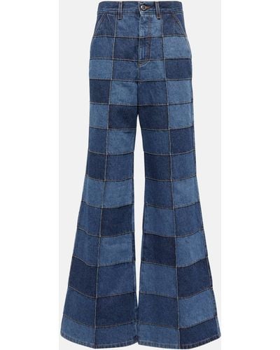 Chloé Patchwork High-rise Flared Jeans - Blue
