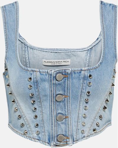 Alessandra Rich Denim Crop Top - Blue