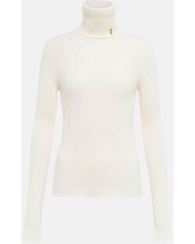 Saint Laurent Cassandre Wool-blend Turtleneck Sweater - White