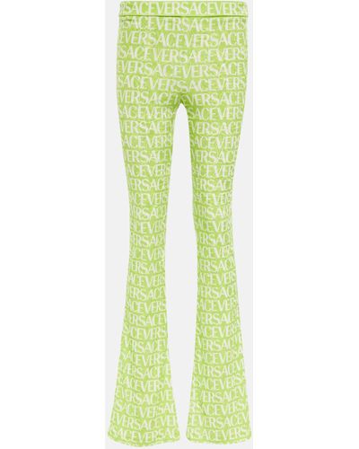 Versace Logo Velvet Flared Pants - Green