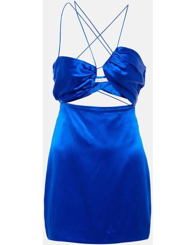 The Sei Asymmetrical Silk Satin Minidress - Blue