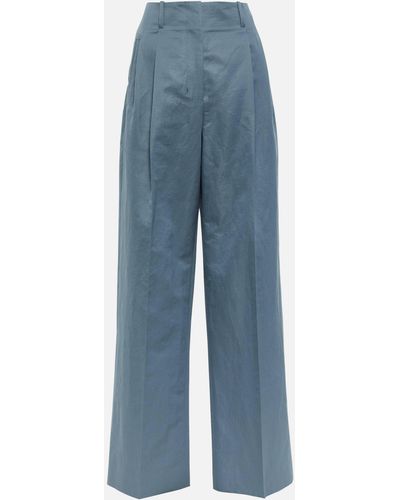 The Row Gaugin High-rise Cotton And Ramie Pants - Blue