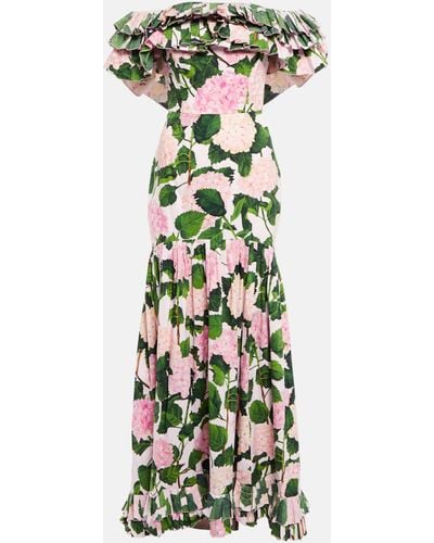 Oscar de la Renta Off-the-shoulder Ruffled Floral-print Cotton-blend Poplin Gown - Multicolour