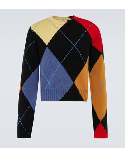 Loewe Cropped Argyle Cashmere Sweater - Blue