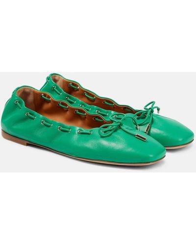 Chloé Oracia Leather Flats - Green